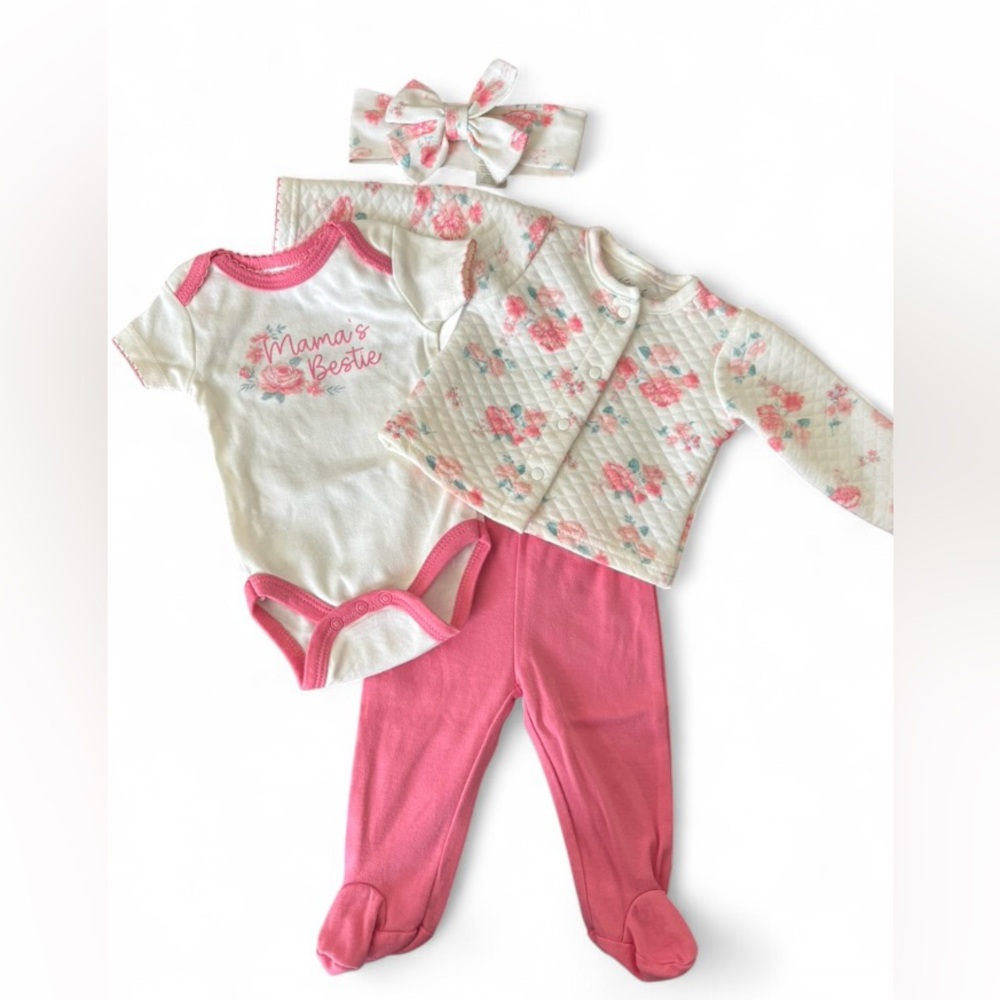 Floral Baby Outfit Set with Pink Accents